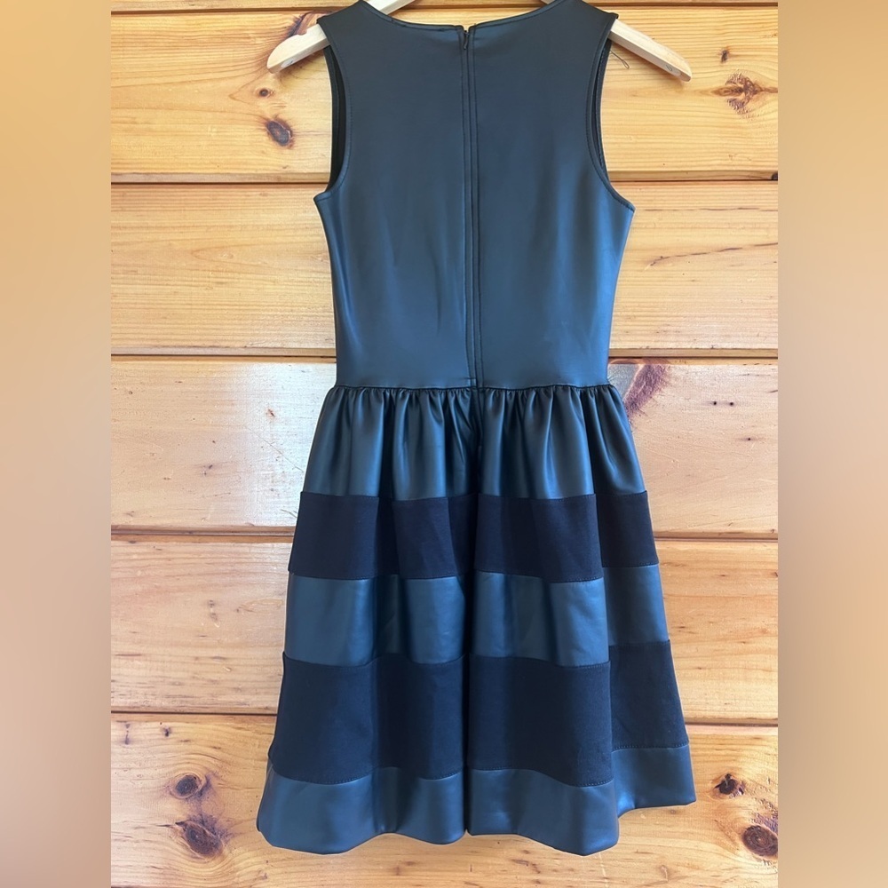 Love ady Two Tone Faux Leather & Fabric Fit & Flare Small Mini Black Dress - Picture 3 of 5